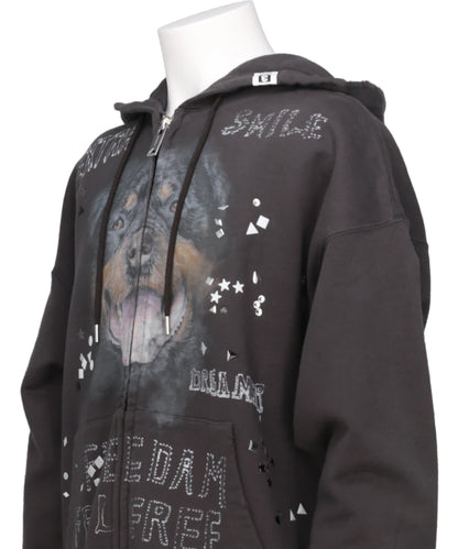 EMBELLISHED DISTRESSED PARKA