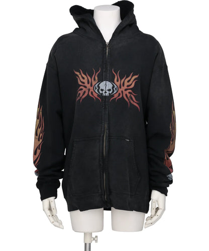 KAMIYA(カミヤ) “SKULL FLAME”DISTRESSED ZIP HOODIE