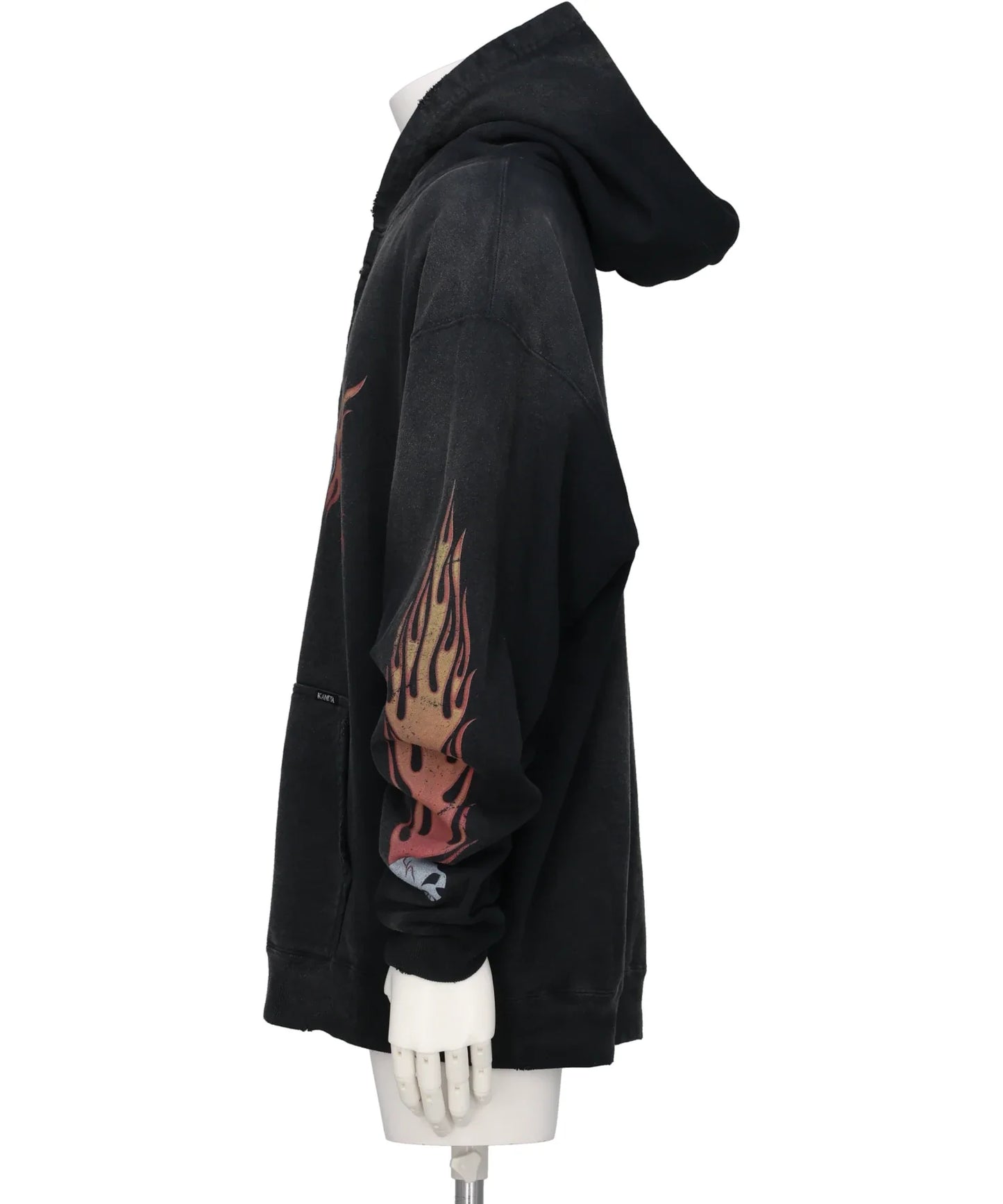 “SKULL FLAME”DISTRESSED ZIP HOODIE