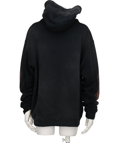 “SKULL FLAME”DISTRESSED ZIP HOODIE