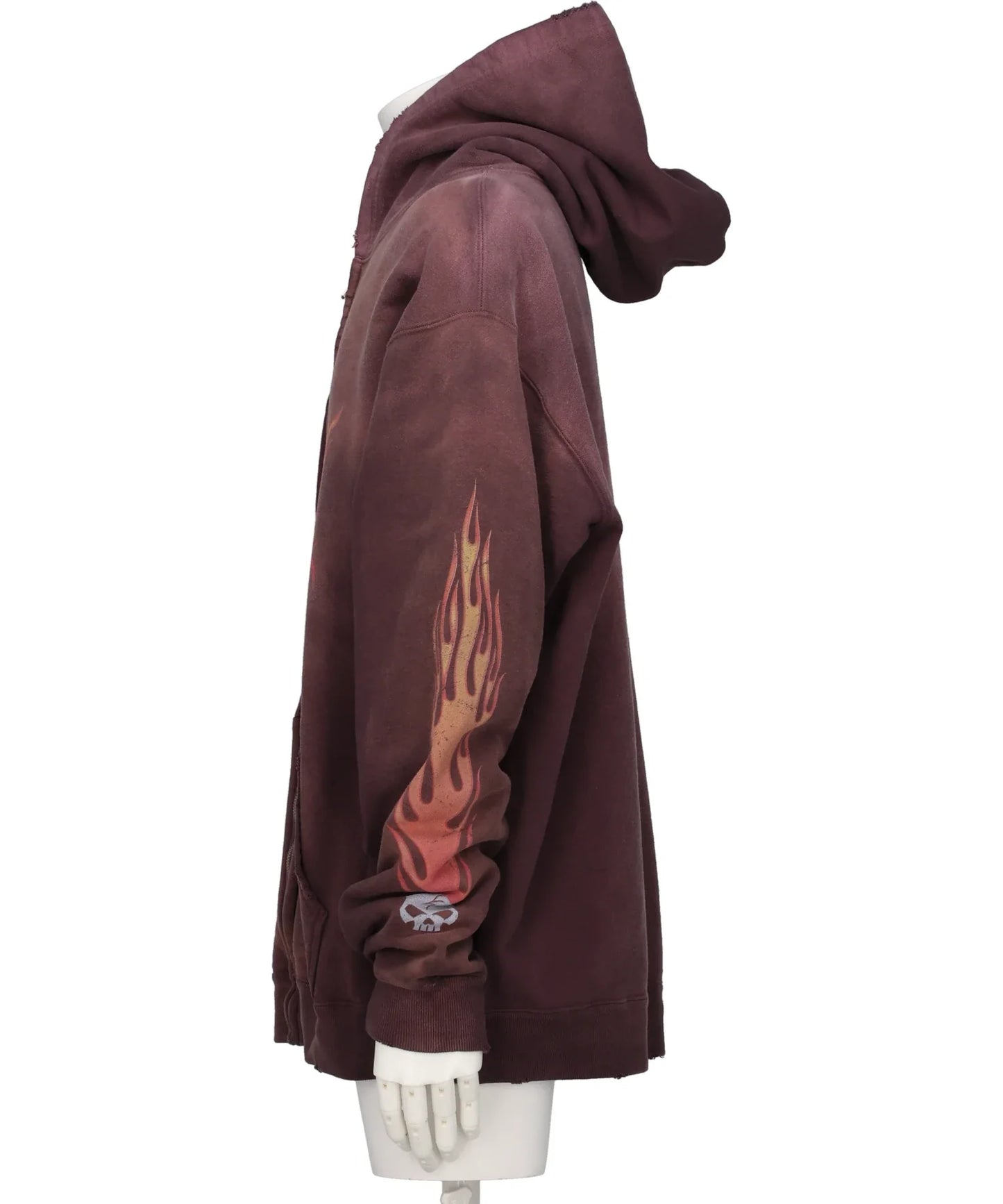 “SKULL FLAME”DISTRESSED ZIP HOODIE