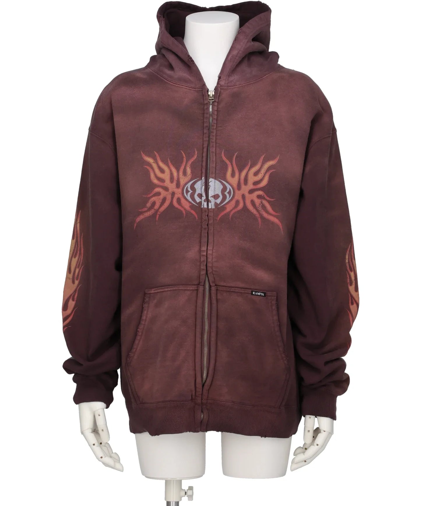KAMIYA(カミヤ) “SKULL FLAME”DISTRESSED ZIP HOODIE