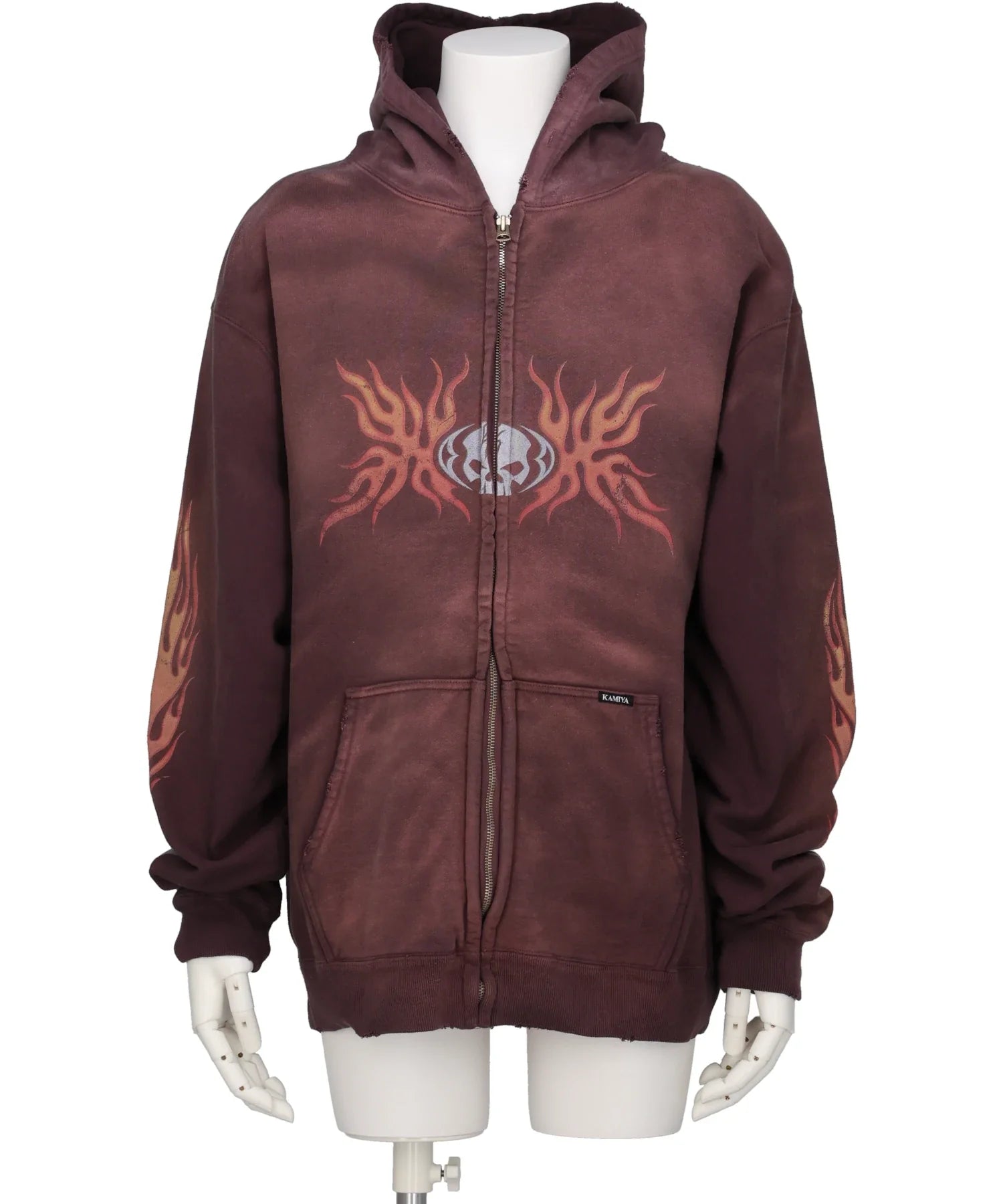 KAMIYA(カミヤ) “SKULL FLAME”DISTRESSED ZIP HOODIE