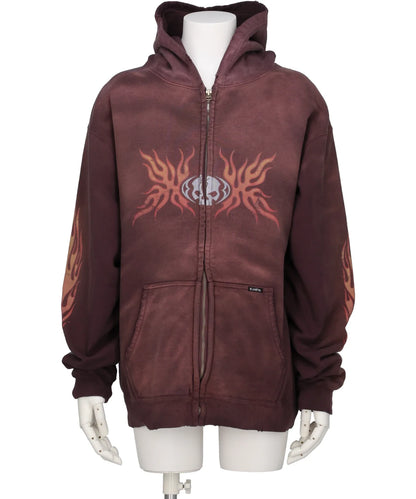 KAMIYA(カミヤ) “SKULL FLAME”DISTRESSED ZIP HOODIE