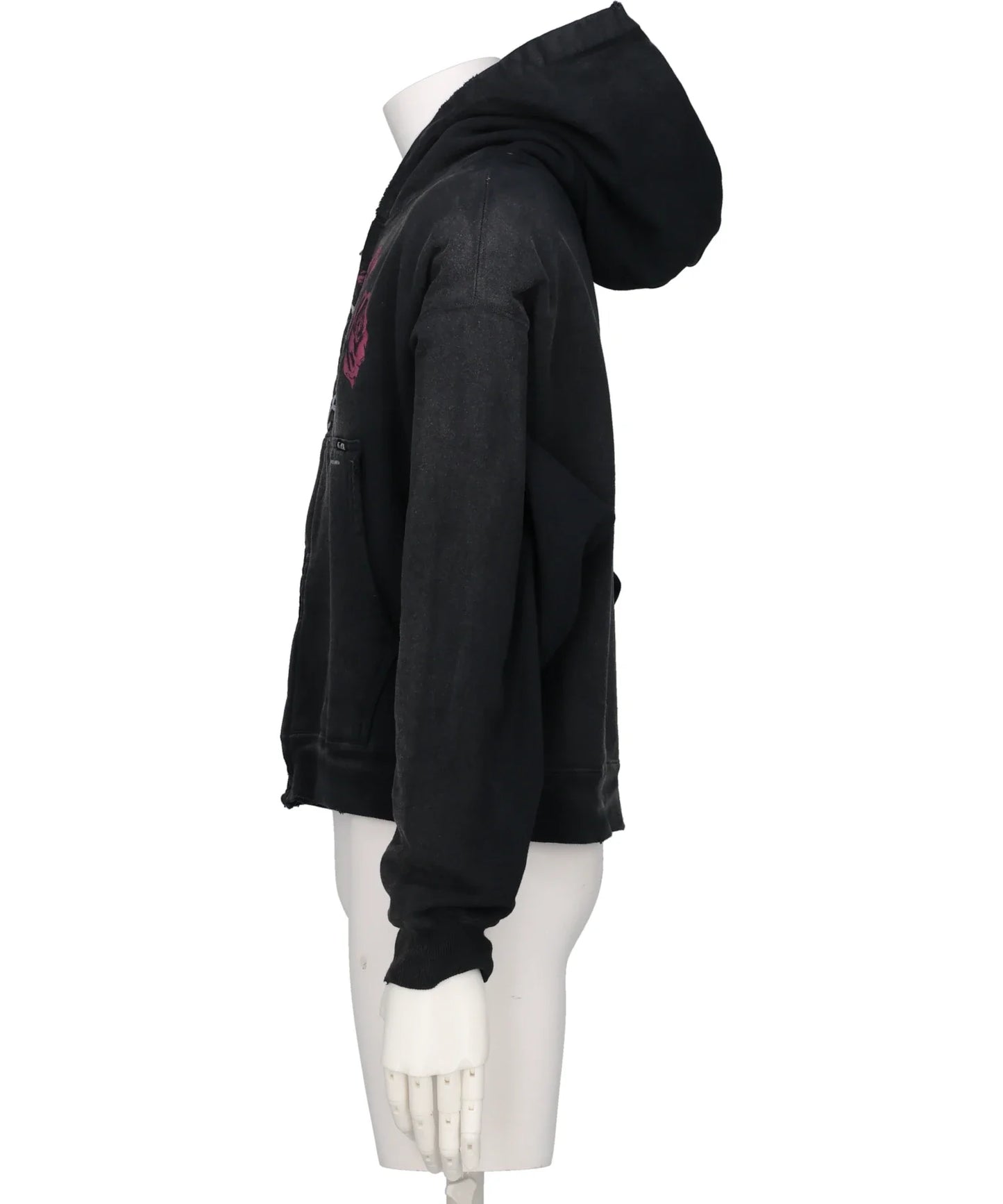 “ROSE”DISTRESSED ZIP SHORT HOODIE