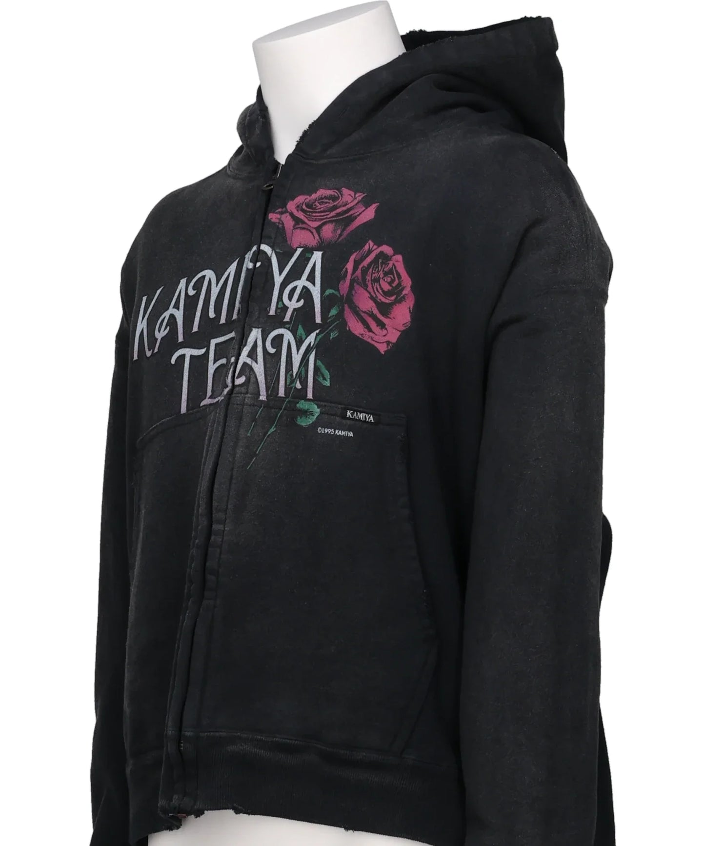 “ROSE”DISTRESSED ZIP SHORT HOODIE