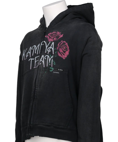 “ROSE”DISTRESSED ZIP SHORT HOODIE