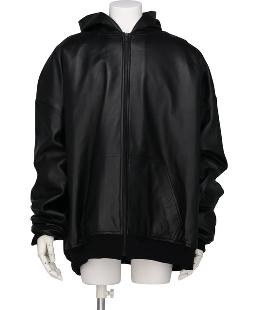 QUILTED SILK LINING LEATHER HOODIE