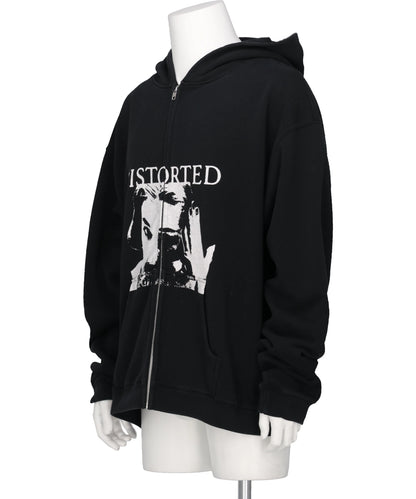 "DISTORTED GIRL"ZIP HOODIE T/C