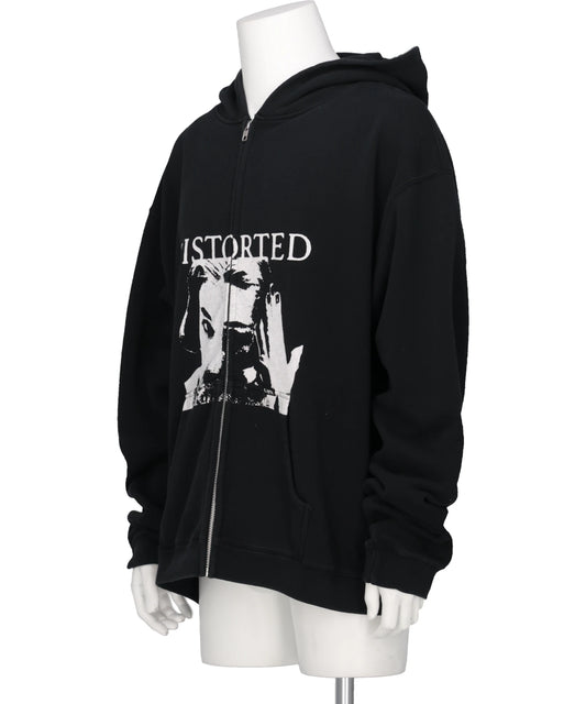 "DISTORTED GIRL"ZIP HOODIE T/C
