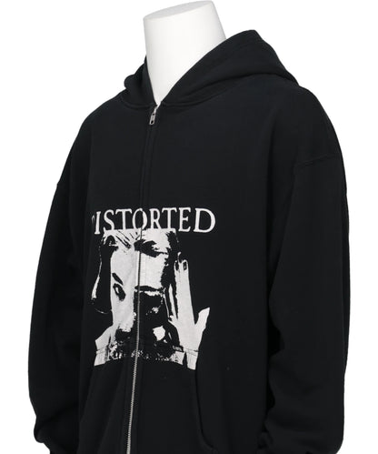"DISTORTED GIRL"ZIP HOODIE T/C