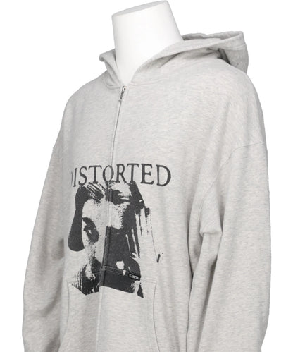 "DISTORTED GIRL"ZIP HOODIE T/C