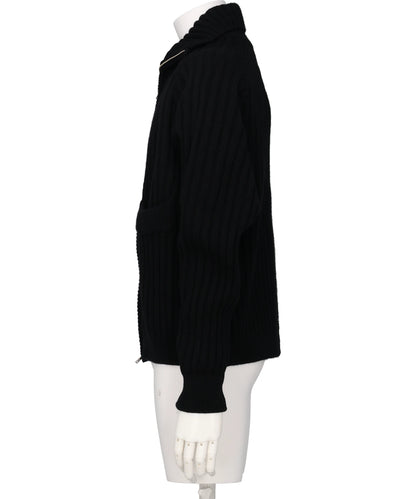 WIDE RIB HIGHNECK ZIP CARDIGAN