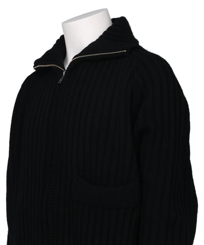 WIDE RIB HIGHNECK ZIP CARDIGAN