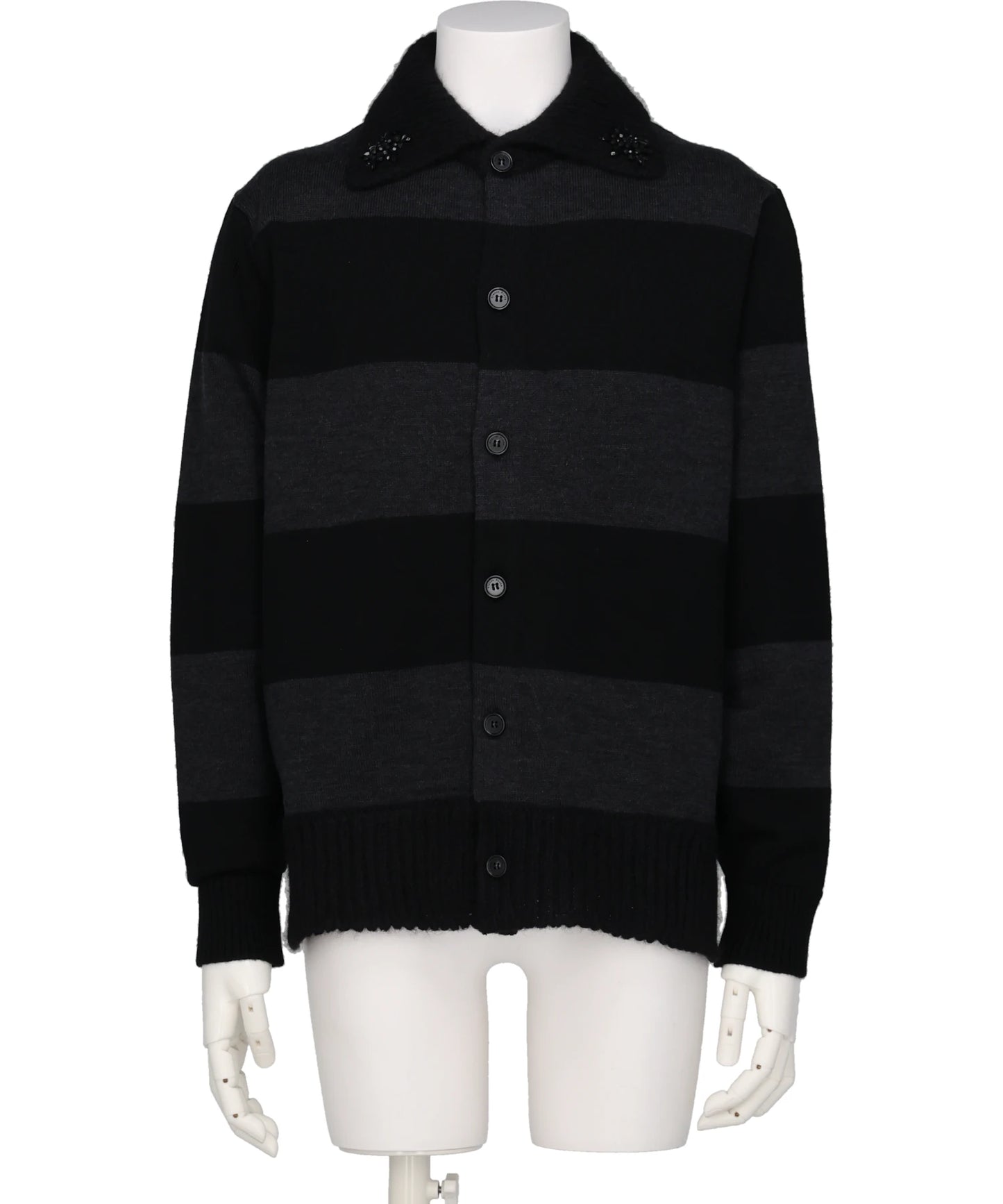 Simone Rocha(シモーンロシャ)FUZZY COLLAR STRIPED RUGBY KNIT CARDIGANW/ EMB