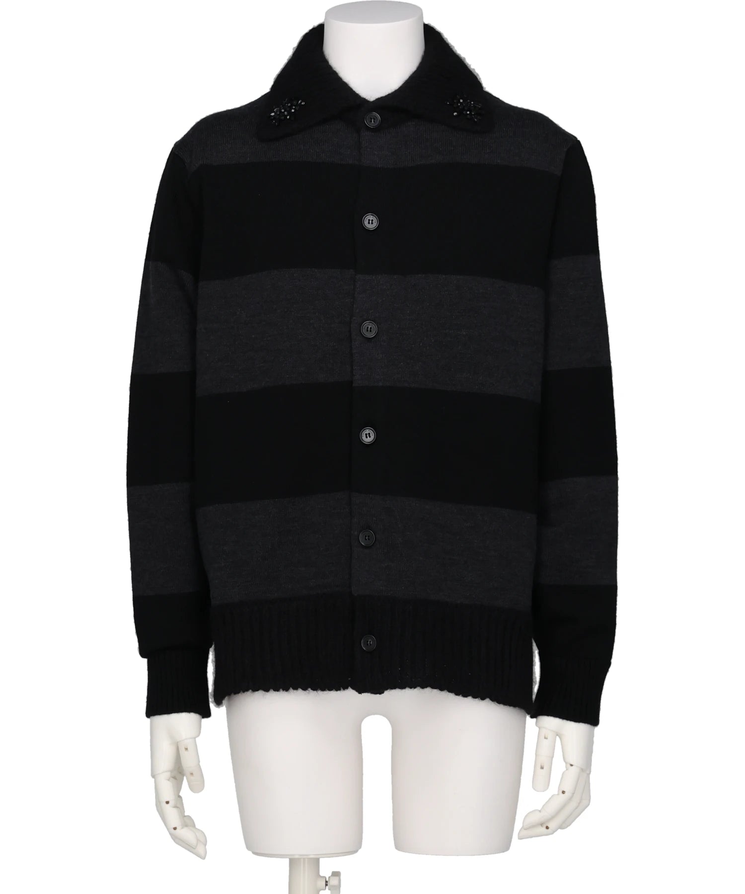 Simone Rocha(シモーンロシャ)FUZZY COLLAR STRIPED RUGBY KNIT CARDIGANW/ EMB