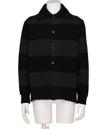Simone Rocha(シモーンロシャ)FUZZY COLLAR STRIPED RUGBY KNIT CARDIGANW/ EMB