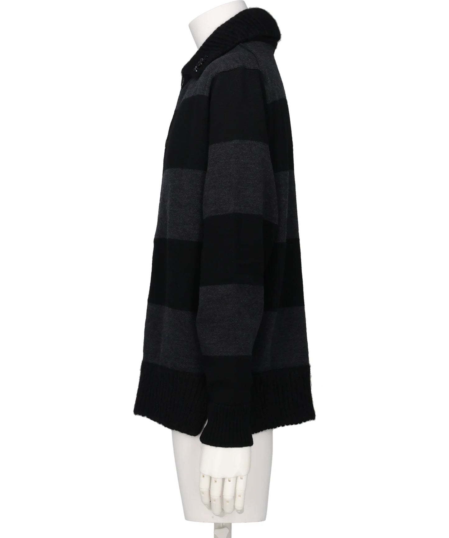 FUZZY COLLAR STRIPED RUGBY KNIT CARDIGANW/ EMB