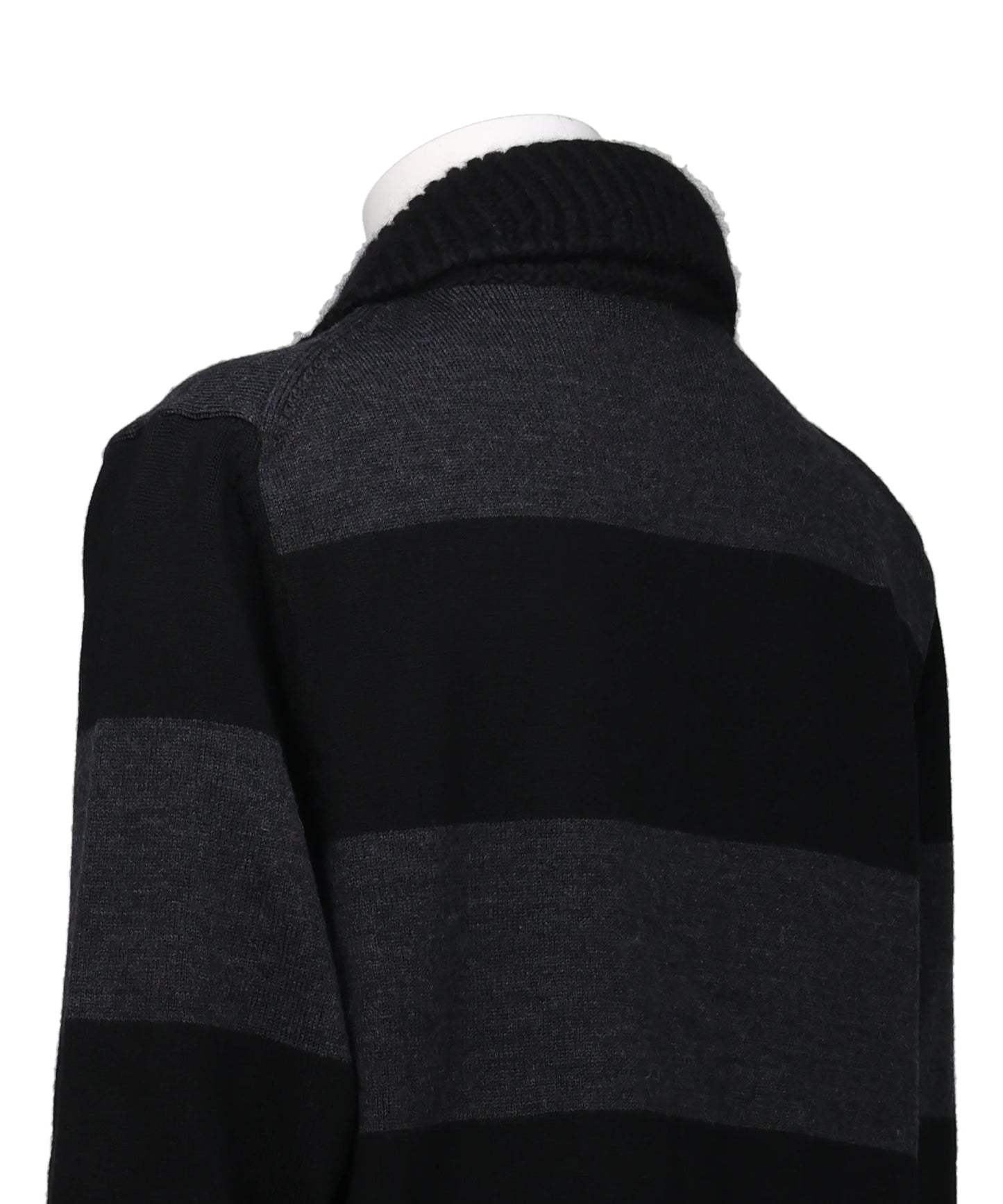 FUZZY COLLAR STRIPED RUGBY KNIT CARDIGANW/ EMB