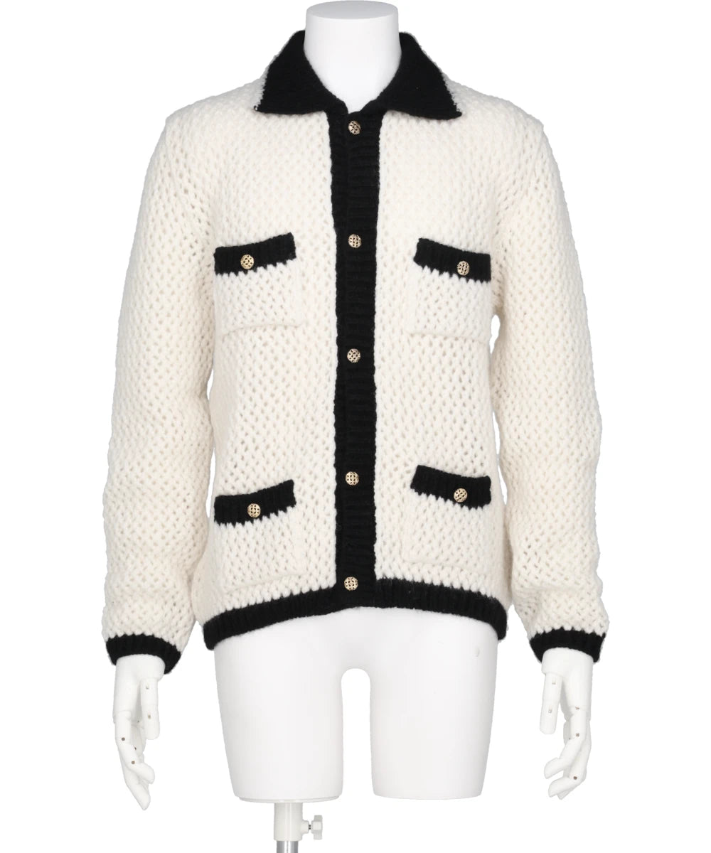 CROCHET CONTRAST POCKET CARDIGAN