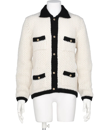 CROCHET CONTRAST POCKET CARDIGAN