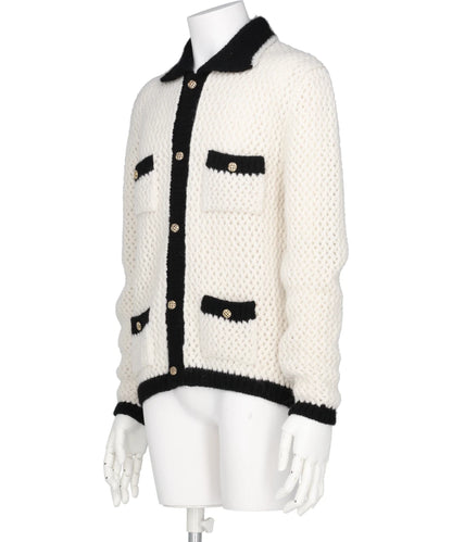 CROCHET CONTRAST POCKET CARDIGAN