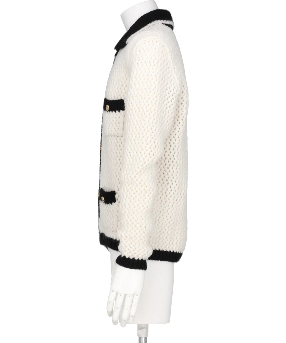 CROCHET CONTRAST POCKET CARDIGAN