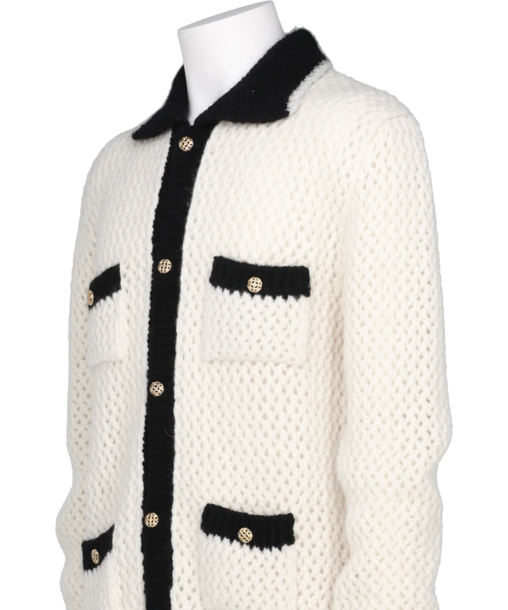 CROCHET CONTRAST POCKET CARDIGAN