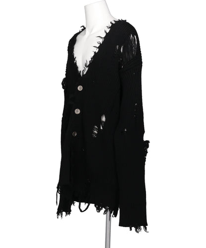 DAMAGED RIB KNIT CARDIGAN