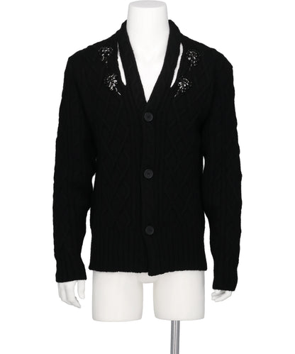 Simone Rocha CABLE KNIT SLASH CARDIGAN W/EMB