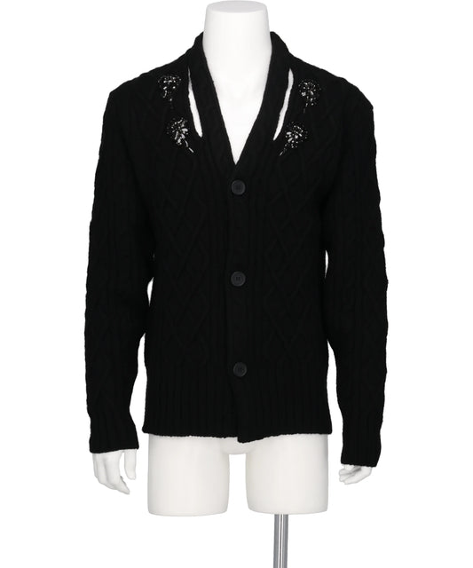Simone Rocha CABLE KNIT SLASH CARDIGAN W/EMB