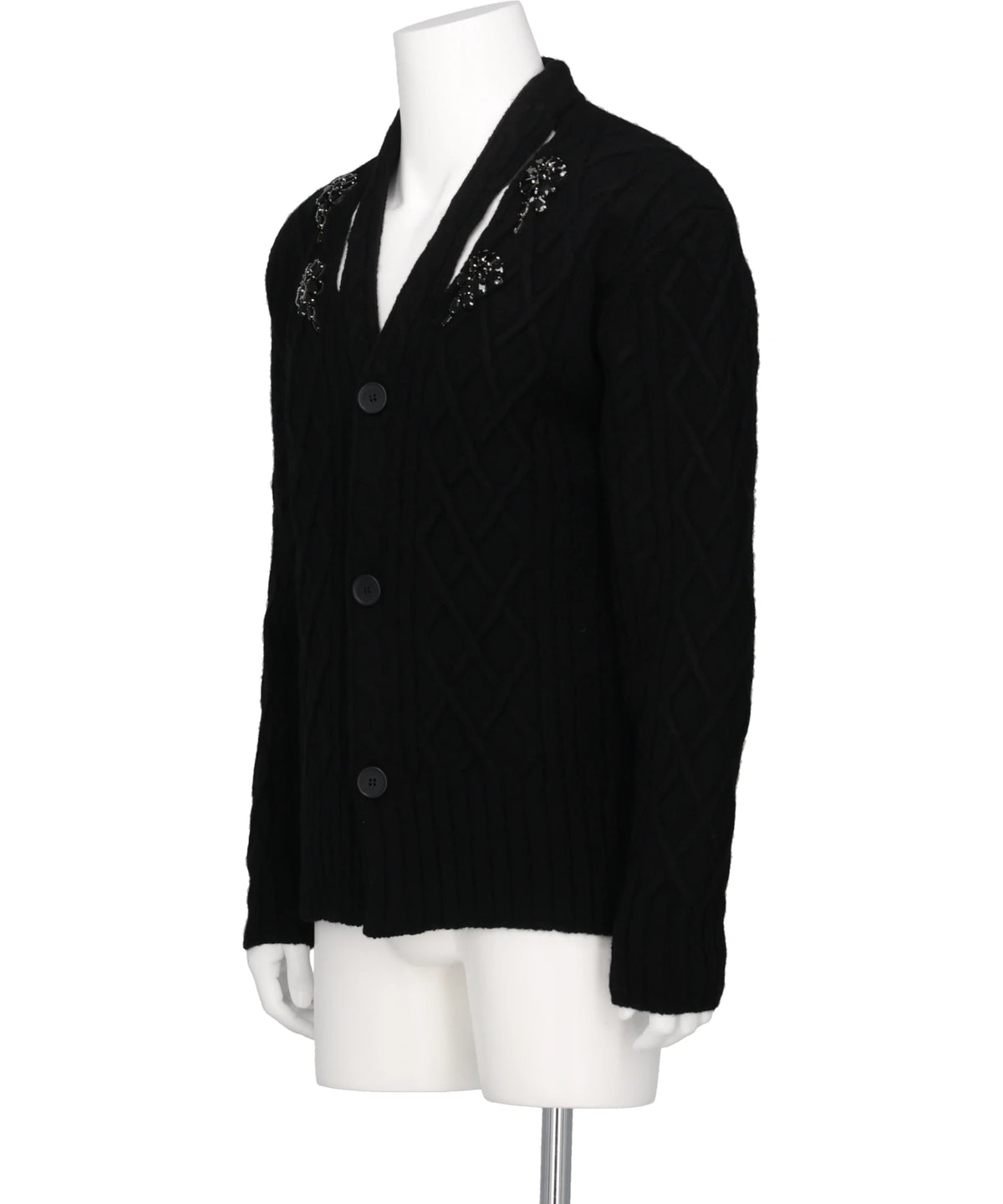 CABLE KNIT SLASH CARDIGAN W/EMB