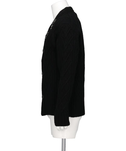 CABLE KNIT SLASH CARDIGAN W/EMB