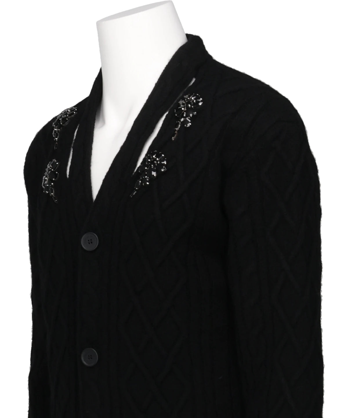 CABLE KNIT SLASH CARDIGAN W/EMB