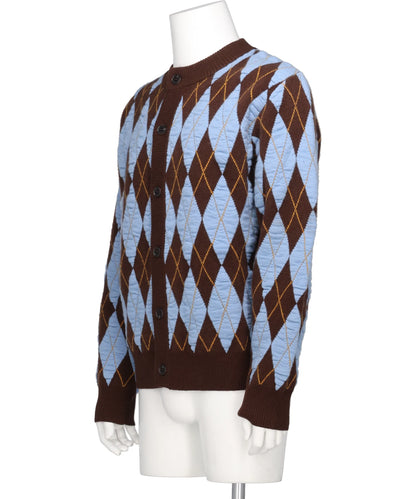 FELTED YARN ARGYLE CREW CARDIGAN