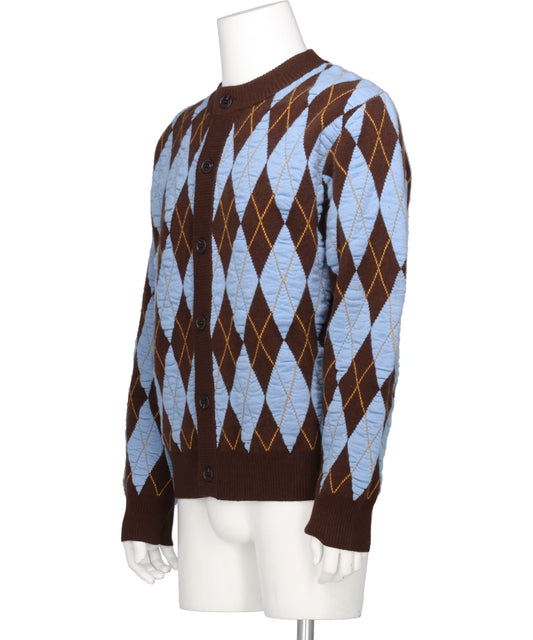 FELTED YARN ARGYLE CREW CARDIGAN