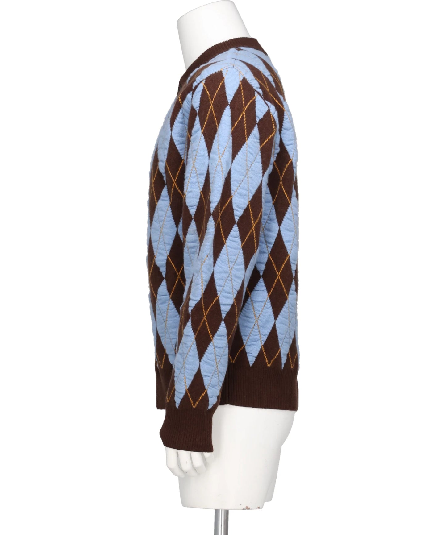 FELTED YARN ARGYLE CREW CARDIGAN