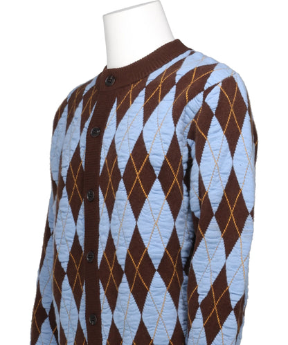 FELTED YARN ARGYLE CREW CARDIGAN