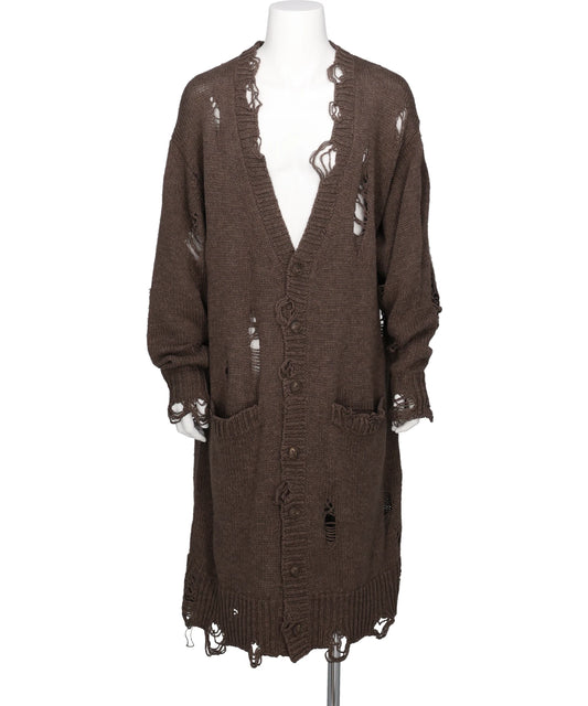 KAMIYA(カミヤ)DAMAGED LOW-GAUGE LONG CARDIGAN
