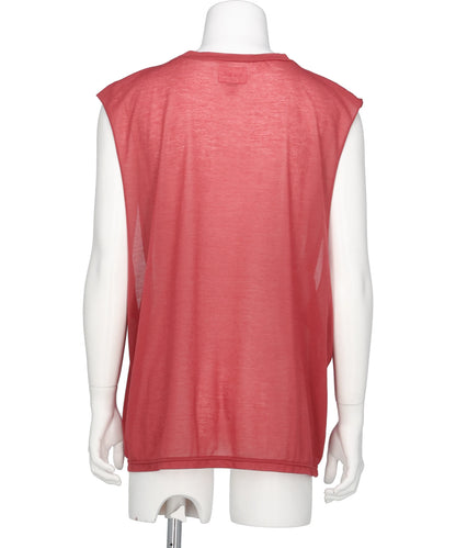 TYPOGRAPHY PRINT SHEER JERSEY SLEEVELESST-SHIRT
