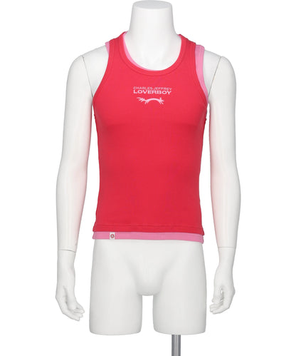 Charles Jeffrey LOVERBOY DOUBLE LOGO TANK TOP- CORAL+PINK RED