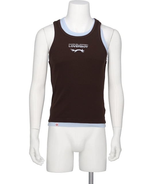 Charles Jeffrey LOVERBOY DOUBLE LOGO TANK TOP- BROWN+LIGHT BLUE BRW