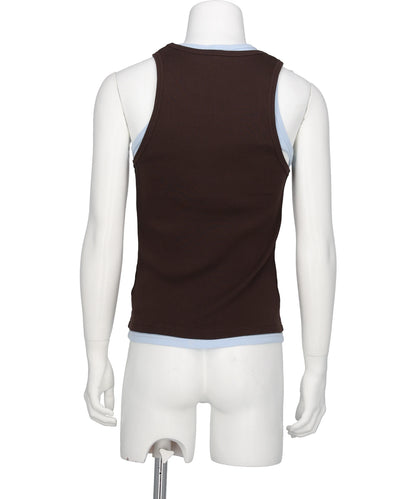 DOUBLE LOGO TANK TOP- BROWN+LIGHT BLUE BRW