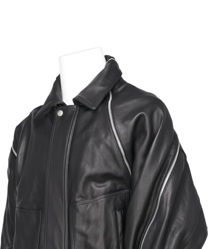 FILLETED ZIP LEATHER JACKET