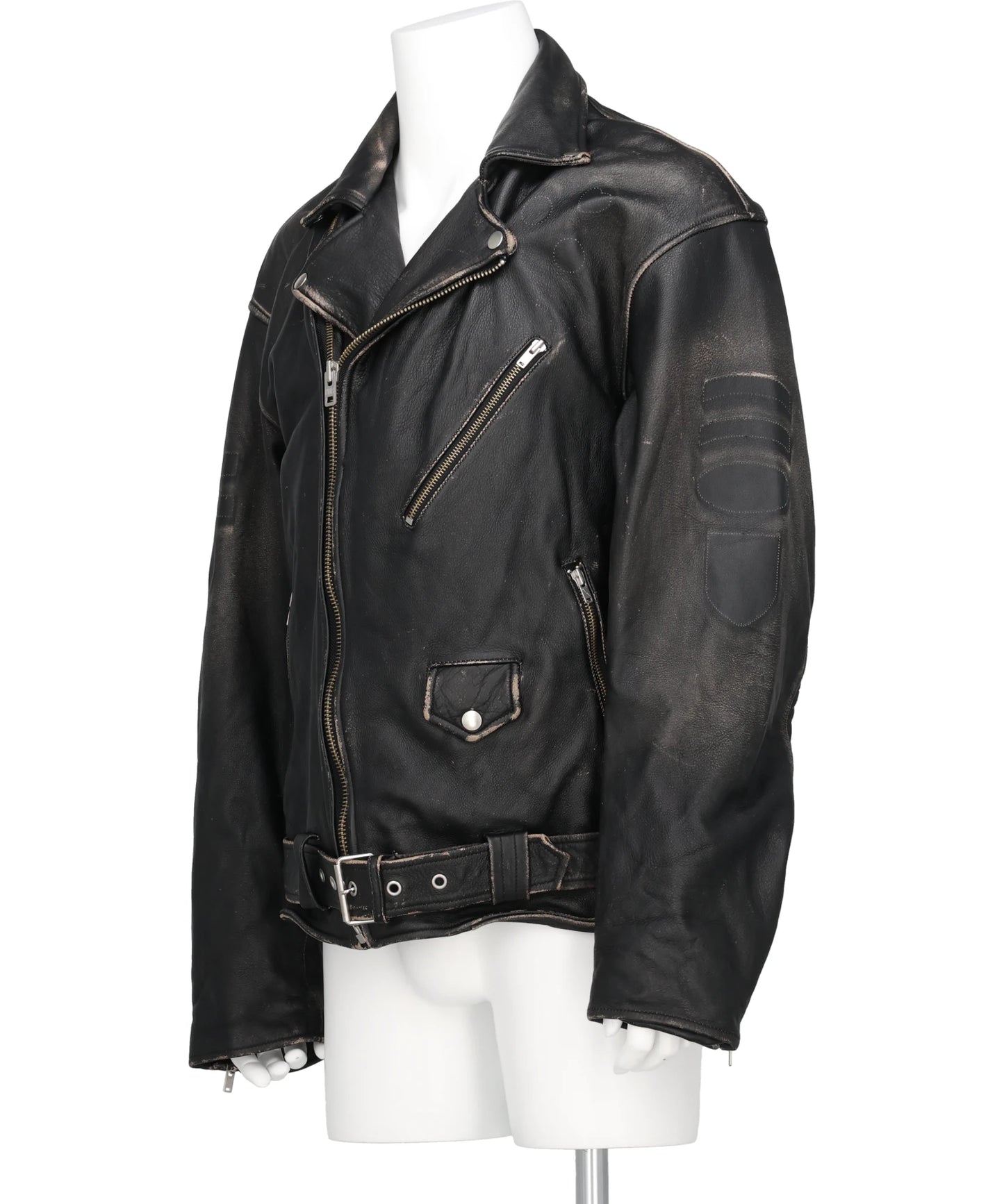 DISTRESSED LEATHER BIKER JACKET
