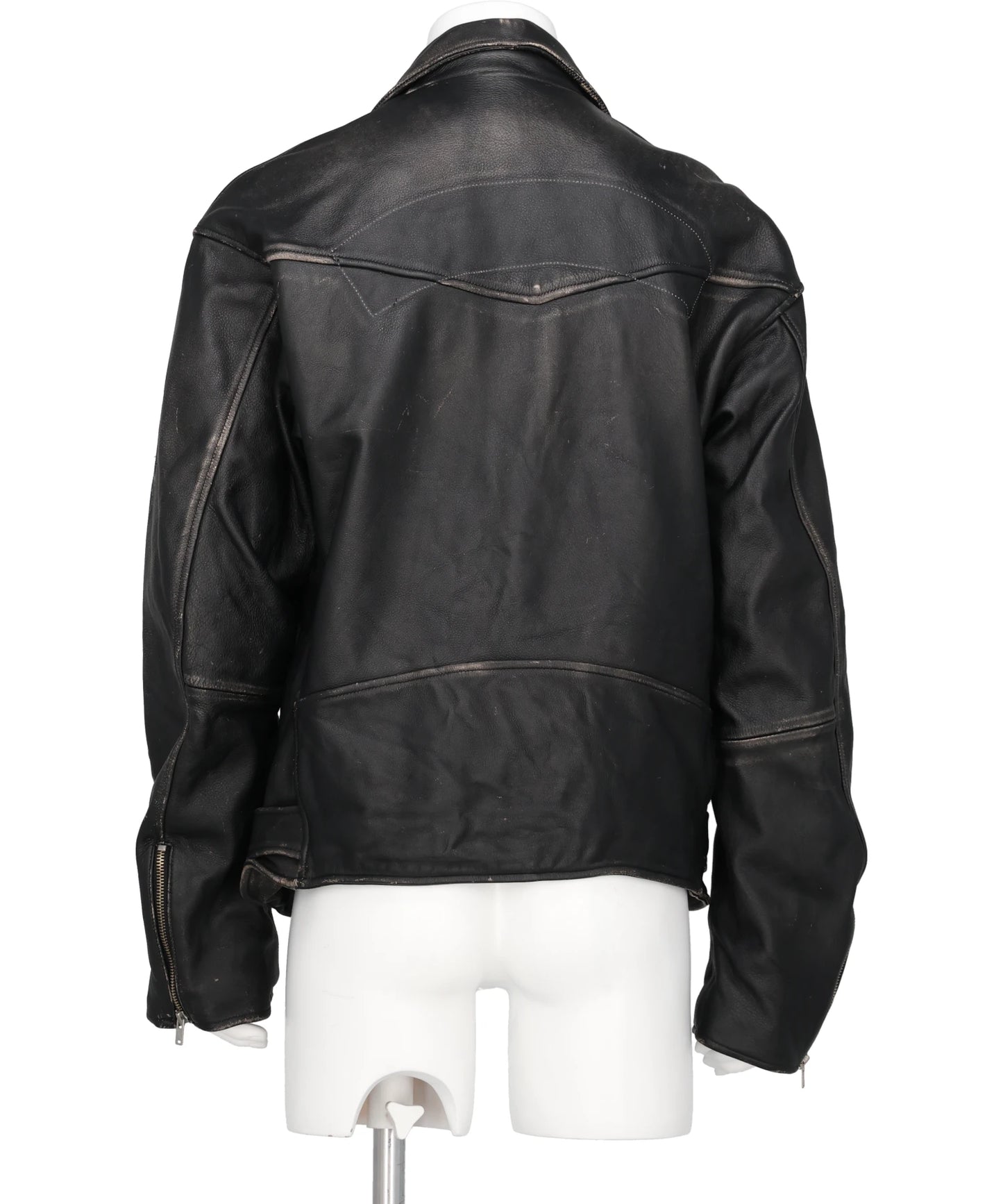 DISTRESSED LEATHER BIKER JACKET