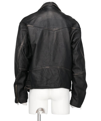 DISTRESSED LEATHER BIKER JACKET