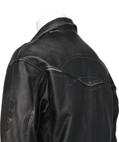 DISTRESSED LEATHER BIKER JACKET