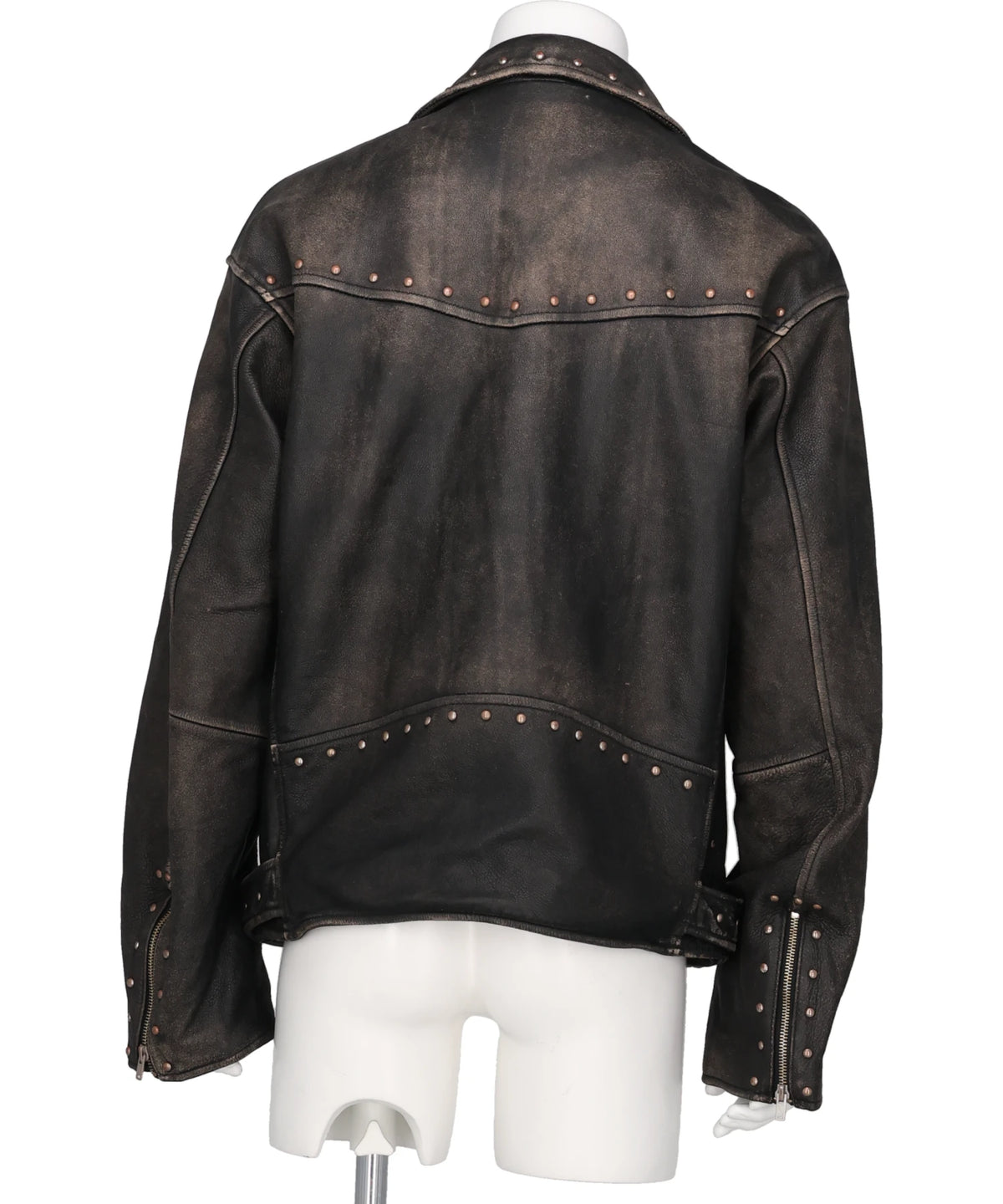 DISTRESSED LEATHER STUDDED BIKER JACKET