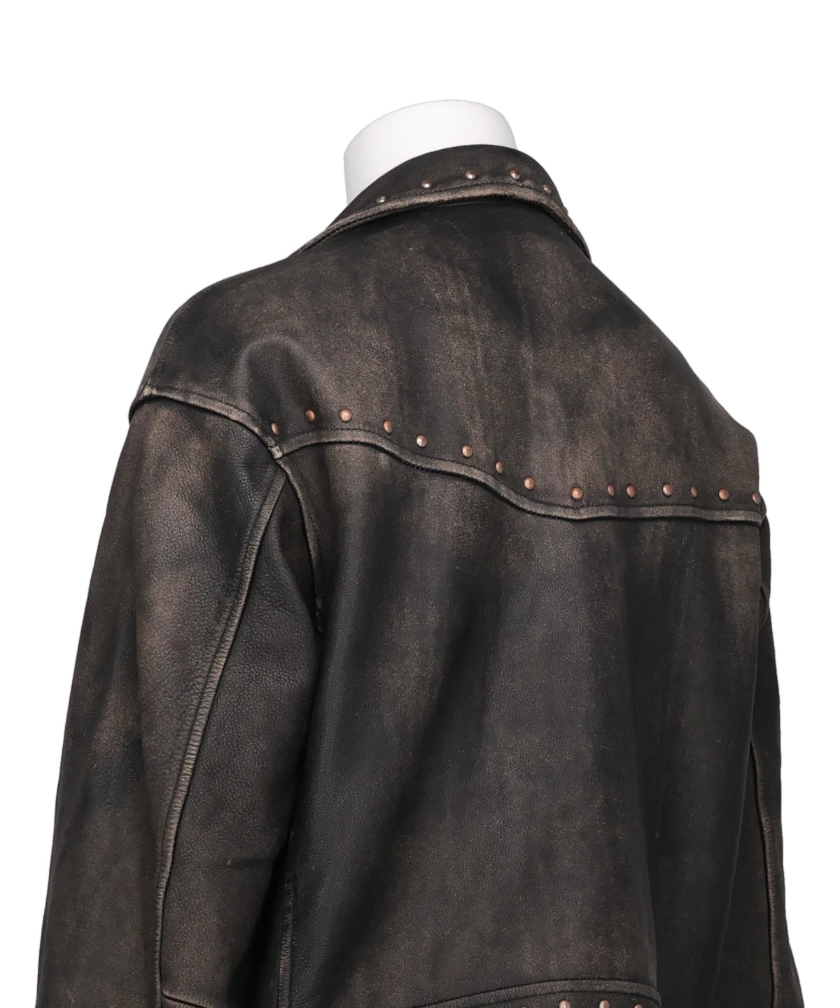 DISTRESSED LEATHER STUDDED BIKER JACKET